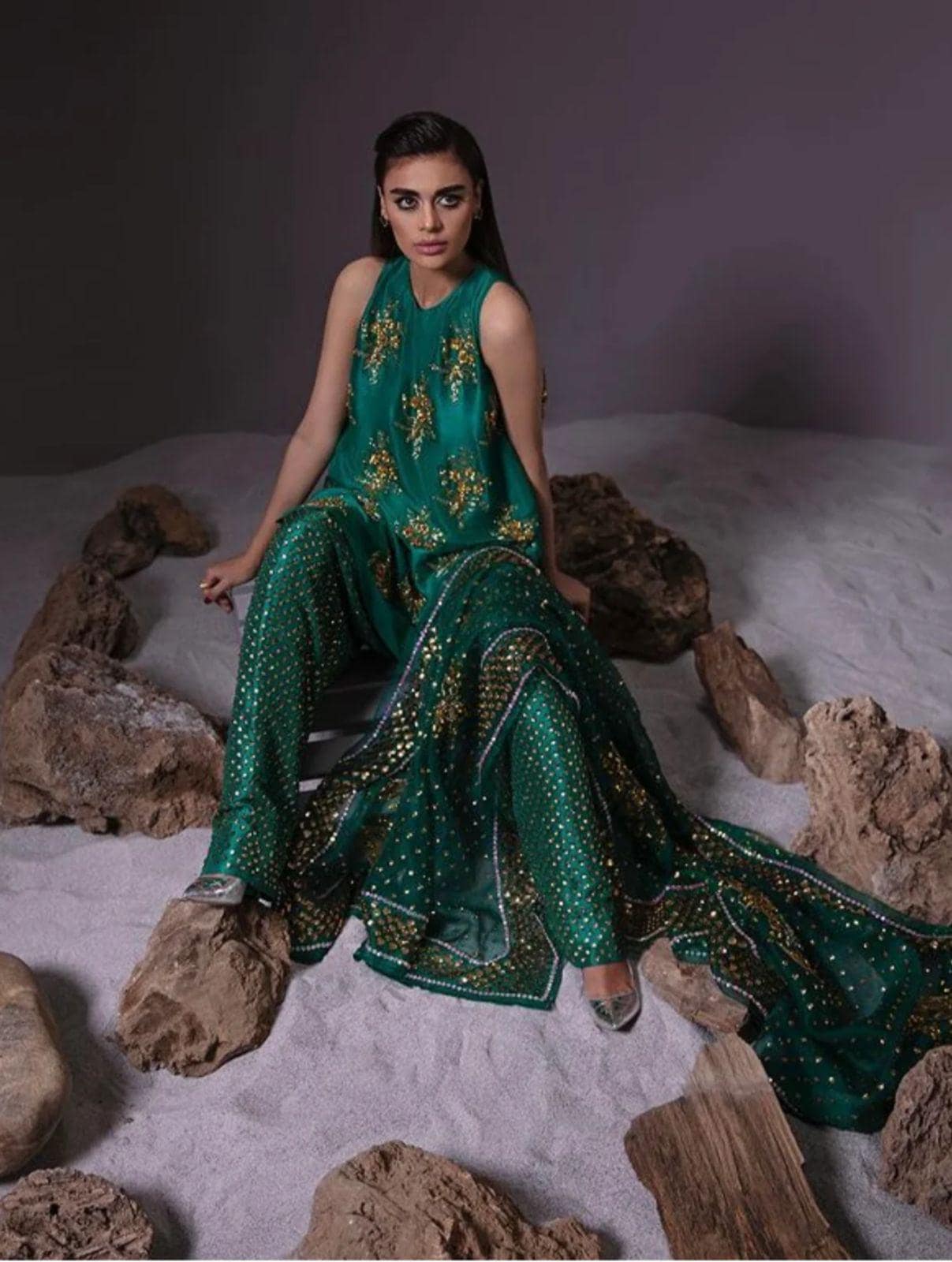 Handcrafted Raw Silk Farshi Shalwar Suit: Pakistani Designer Replica
