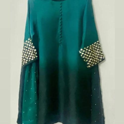 Emerald Elegance – gold sequins Work Formal Ensemble- 3piece FARSHI shalwar pakistani indian suit best for UK-USA-Canadian-Europe lovers