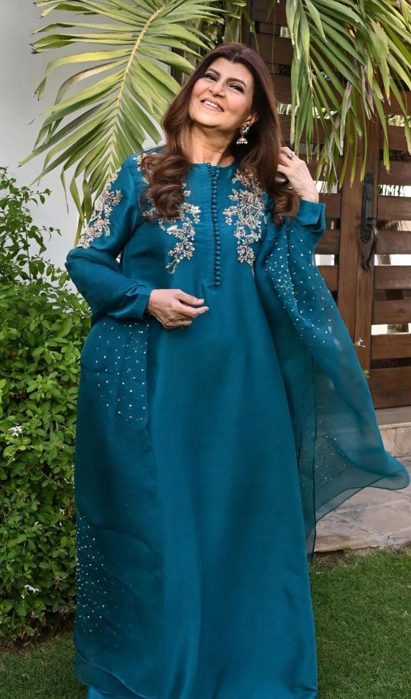 Hand-Embellished Sheesha Silk Three-Piece Ensemble Pakistani Eid party wear best social gatherings USA-UK,Austrailia-Germany