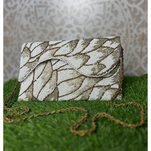 Handmade Pakistani Clutch | Hand-Embellished Beaded Purse | Crossbody Bag for Weddings, Parties, and Eid gatherings gift