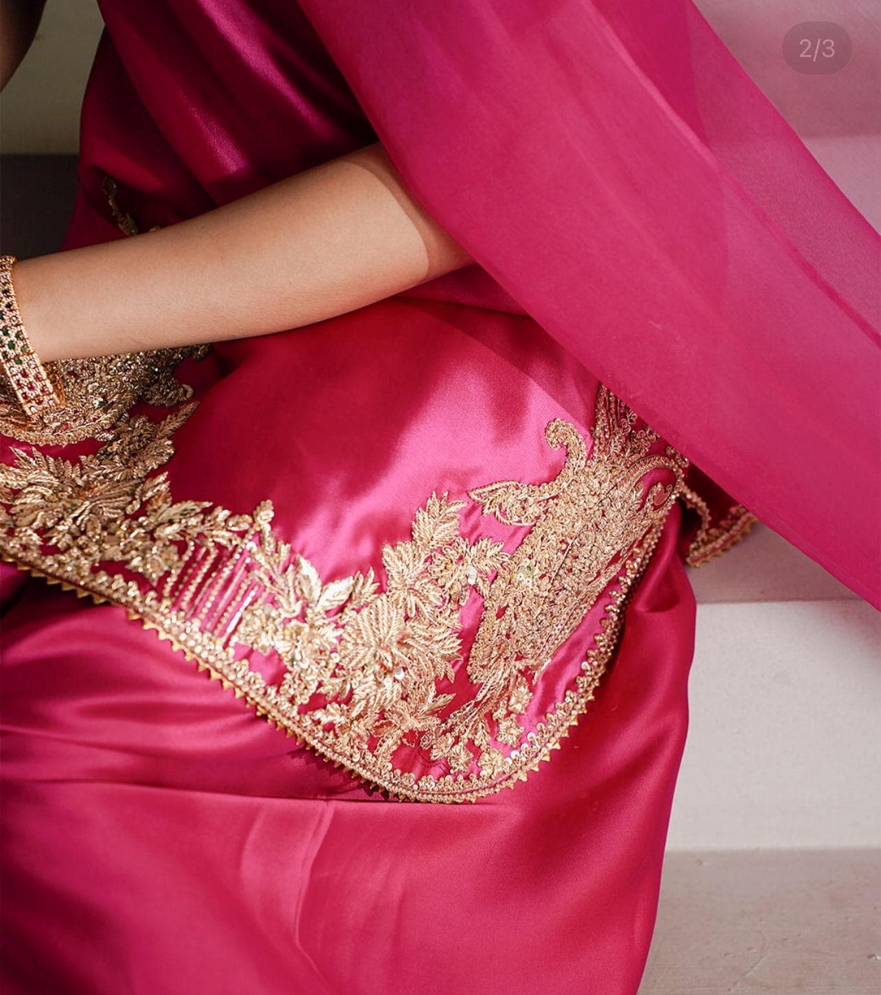 Fuchsia Pink Pakistani Farshi Shalwar Suit: Handcrafted Raw Silk, Gold Zardozi, indian desi punjabi attire,pure adda work