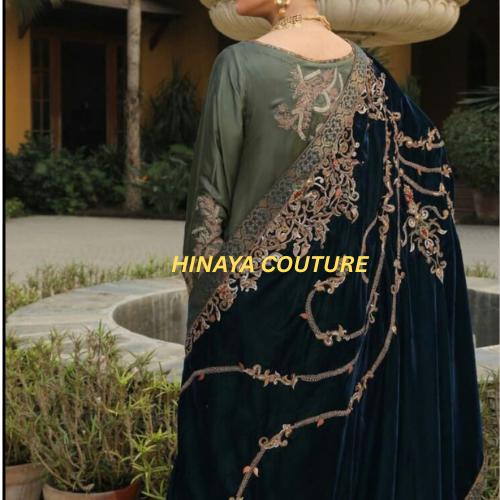 Exquisite craftsmanship – 100% pakistani hand-embroidered with intricate detailing 3 yard pure  micro velvet winter shawl for UK lovers