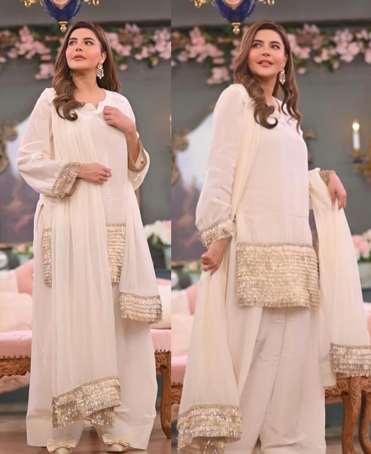 Stunning Three-Piece pakistani FARSHI Shalwar kiran lace premium silk Suit asian attire punjabi indian