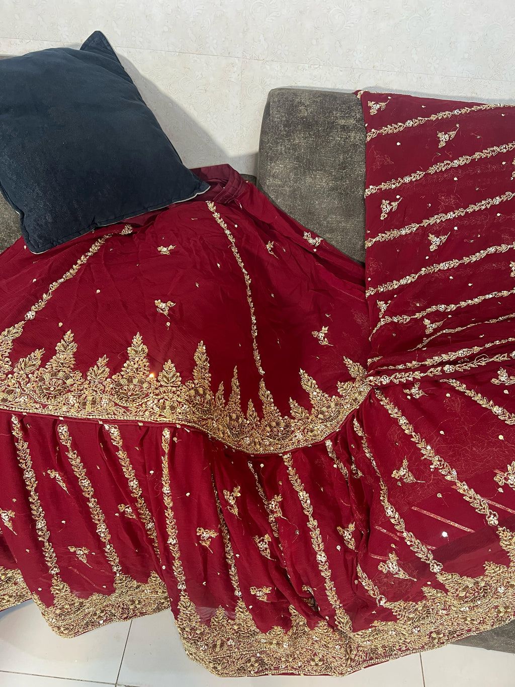 Embroidered Vine Red Bridal Sharara Set