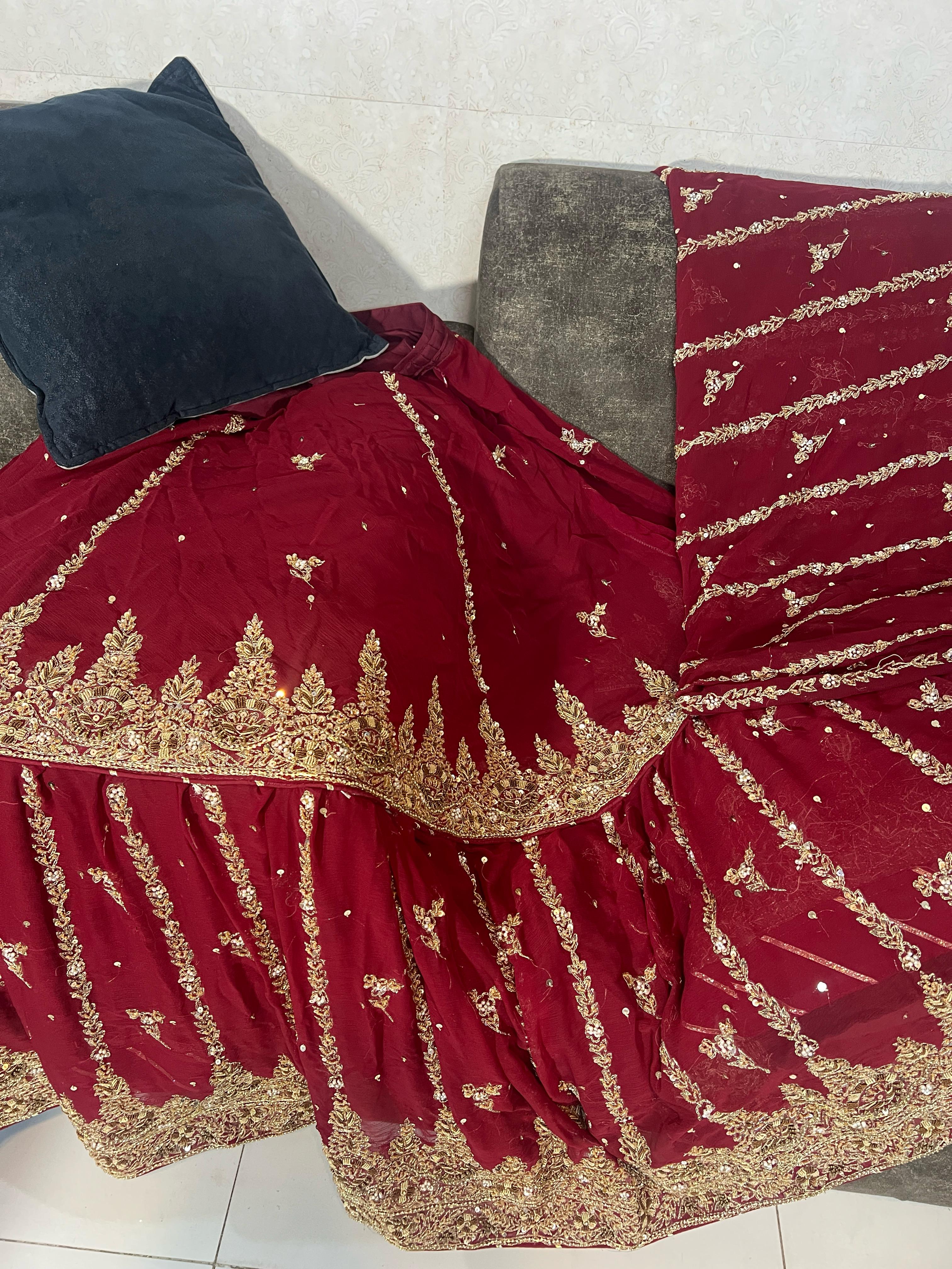 Embroidered Vine Red Bridal Sharara Set