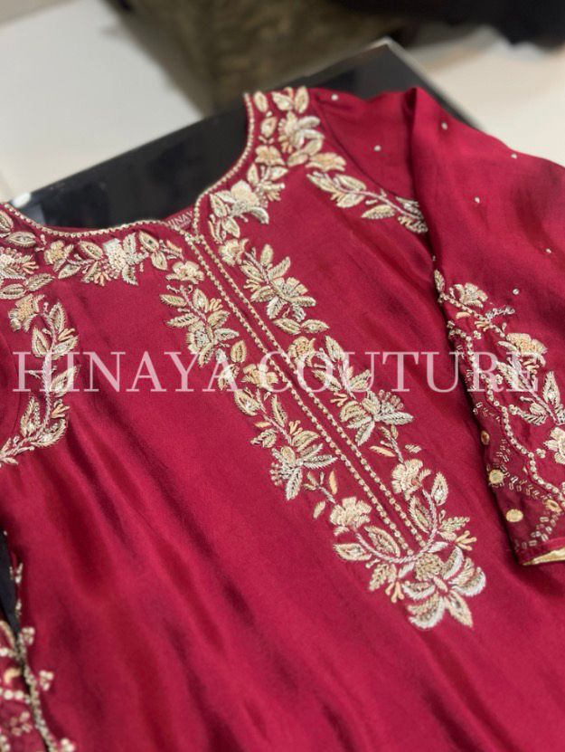 Deep Red Festive Plazo Suit with Kiran Dupatta