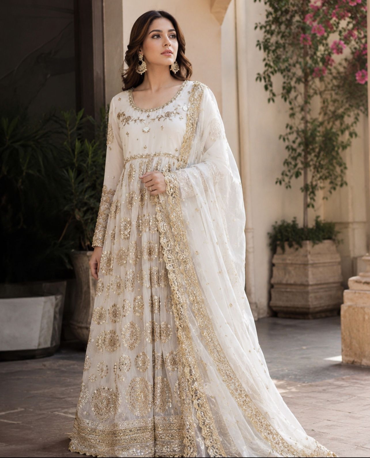 Semi Pure Chiffon Foil Work Nikah Maxi – 3-Piece Pakistani Bridal & Engagement Wear, asian attire,indian muslims