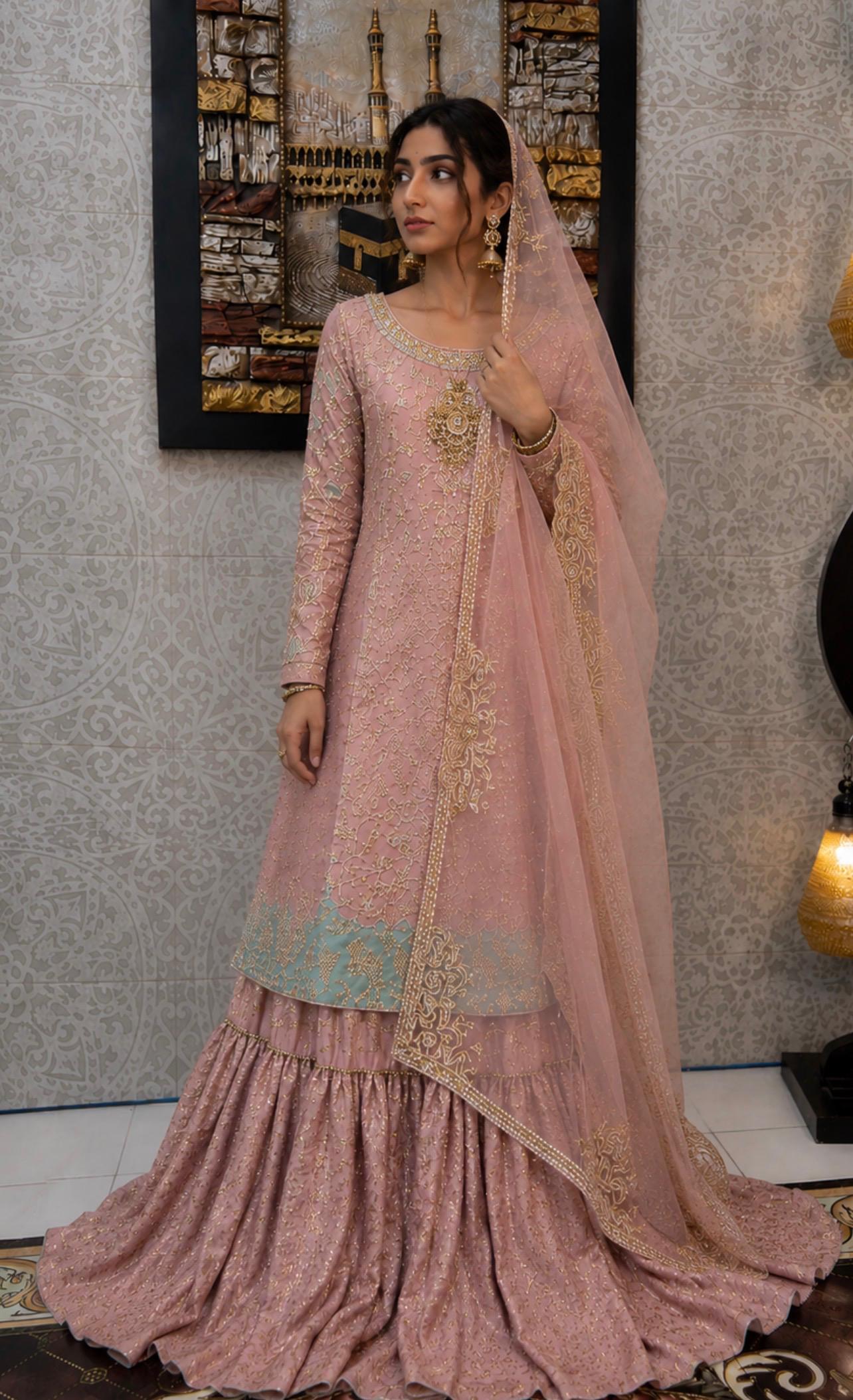 Blush & Mint Regal Embroidered Sharara Set