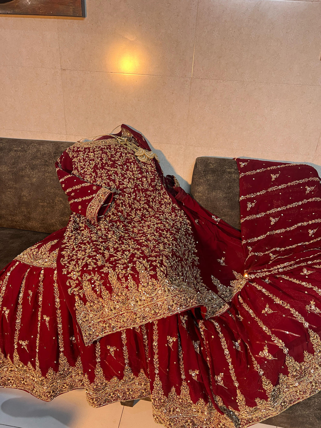 Embroidered Vine Red Bridal Sharara Set