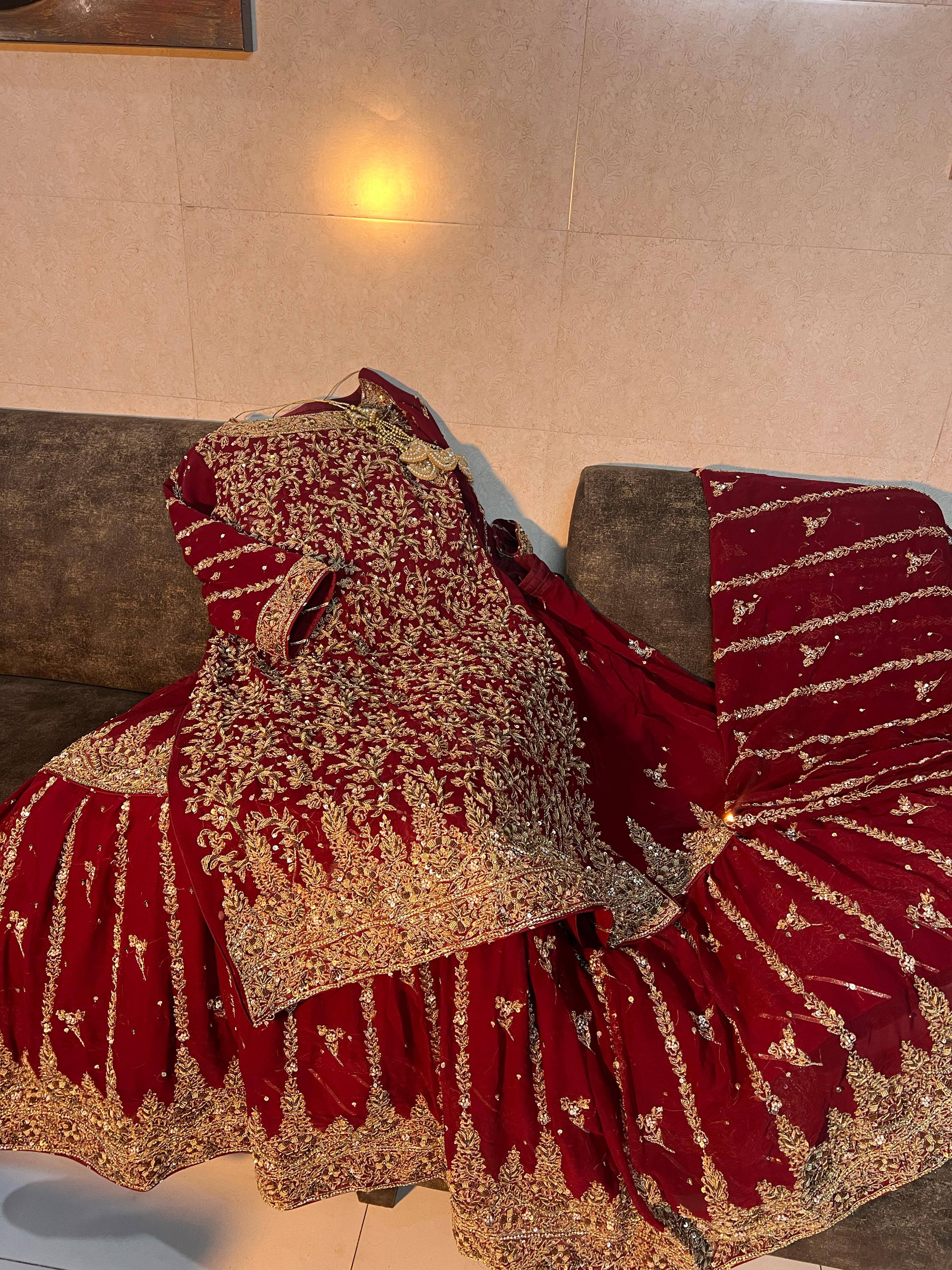 Embroidered Vine Red Bridal Sharara Set