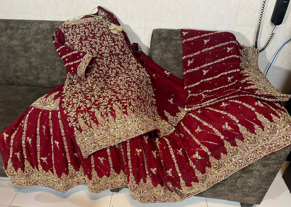 Embroidered Vine Red Bridal Sharara Set