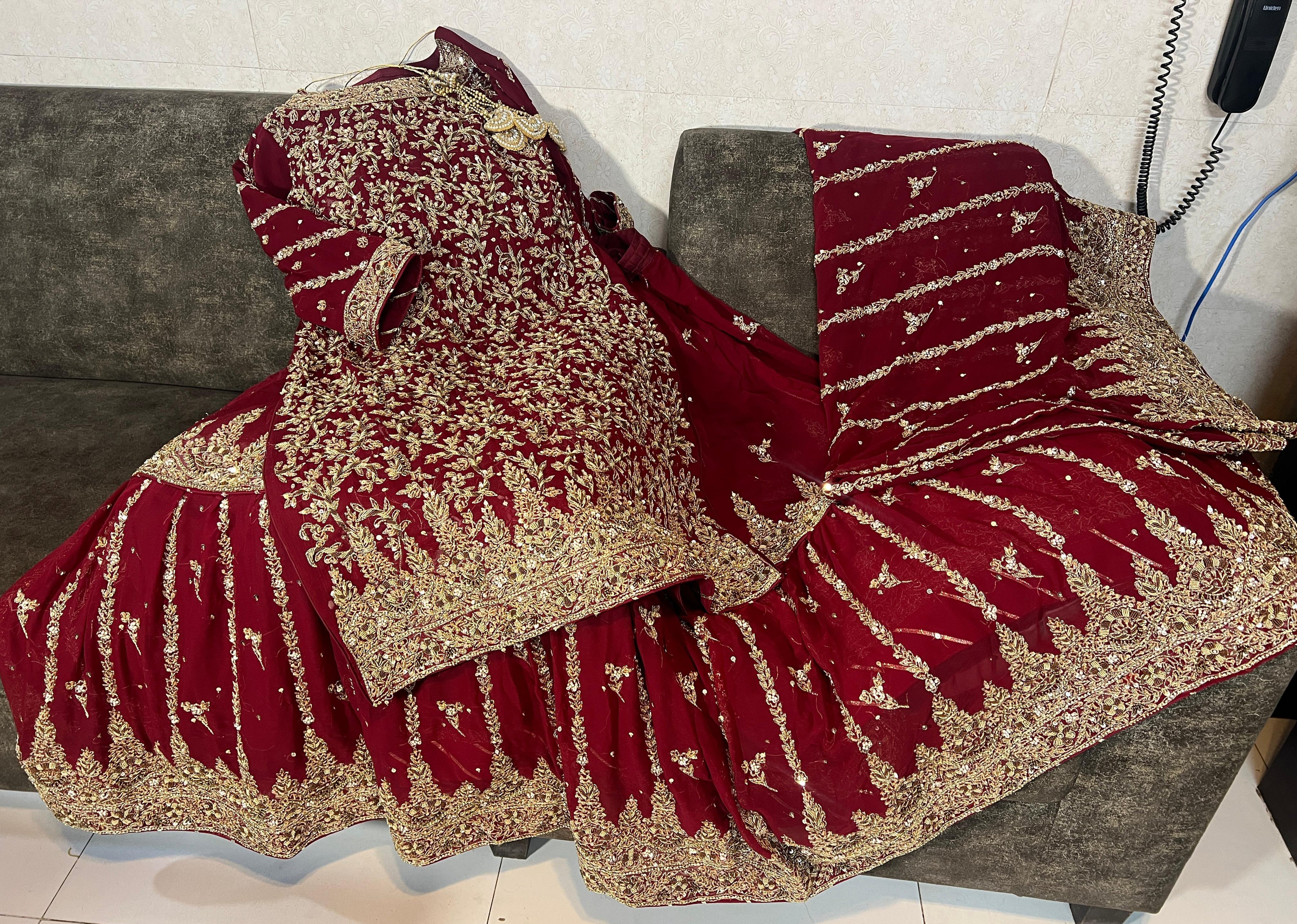 Embroidered Vine Red Bridal Sharara Set
