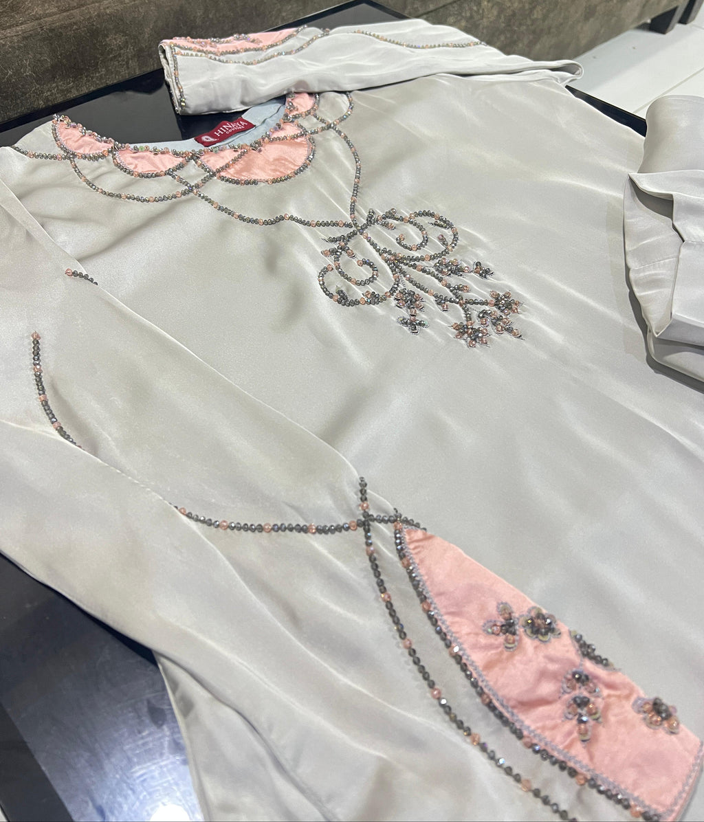 Raw Silk 3-Piece Suite – Ice Grey / Blush Pink