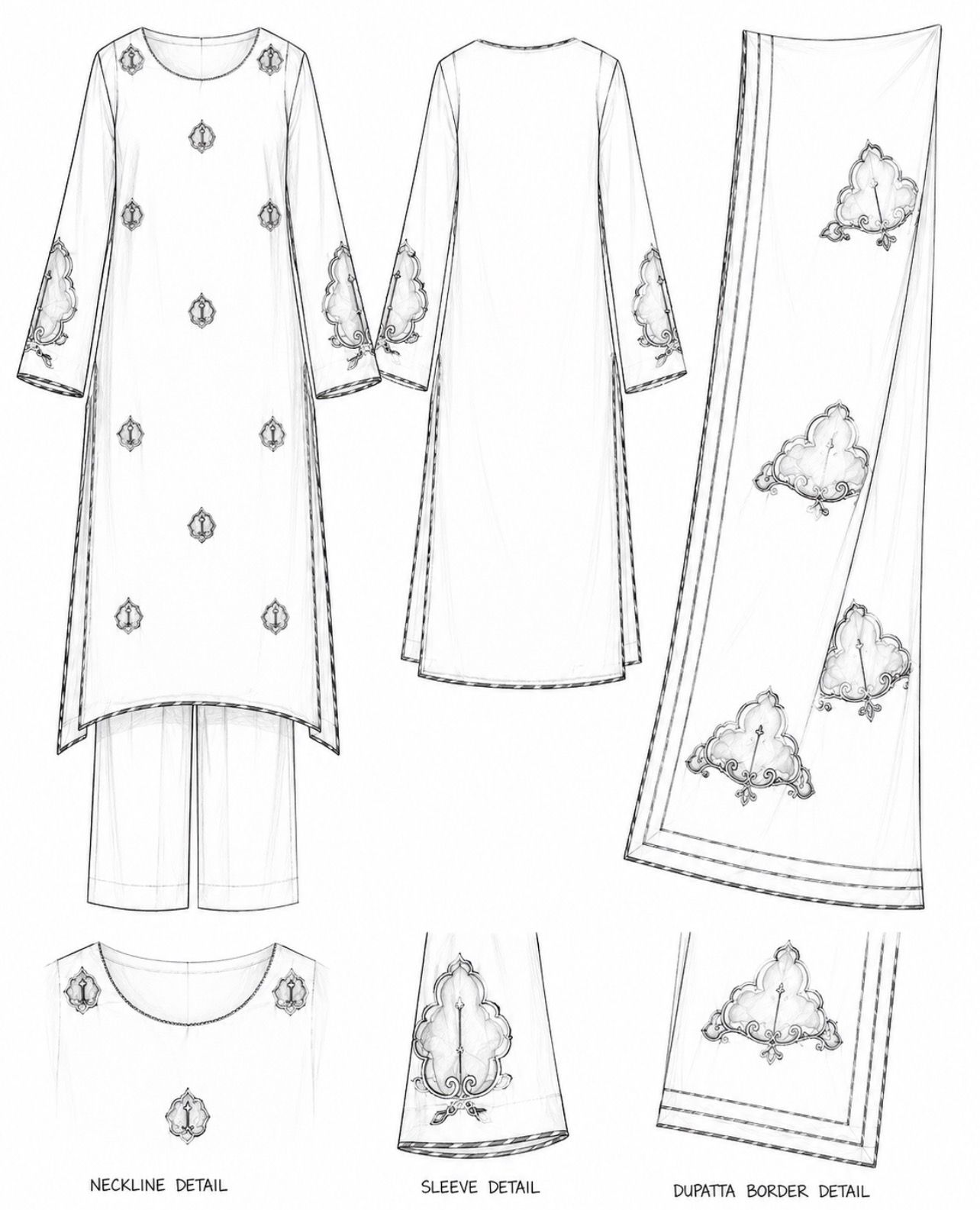 Raw Silk 3-Piece Suite – Mink &amp; Navy Appliqué
