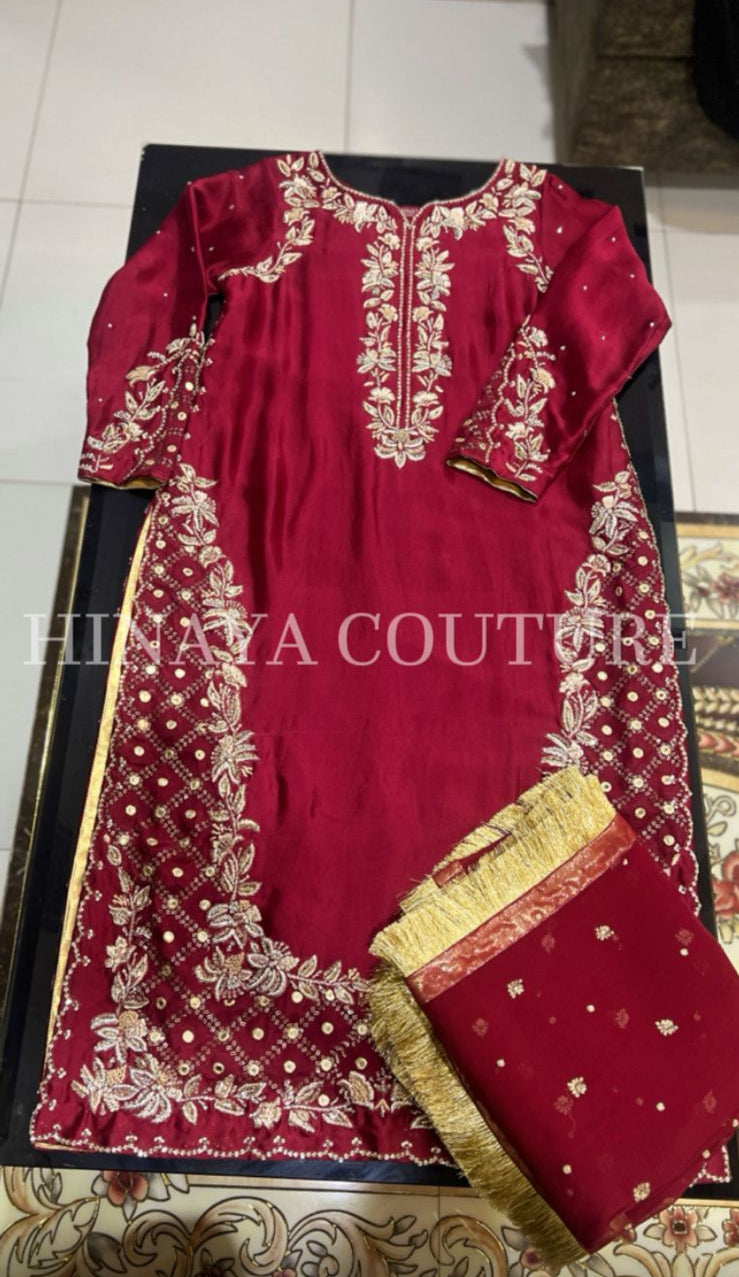 Deep Red Festive Plazo Suit with Kiran Dupatta
