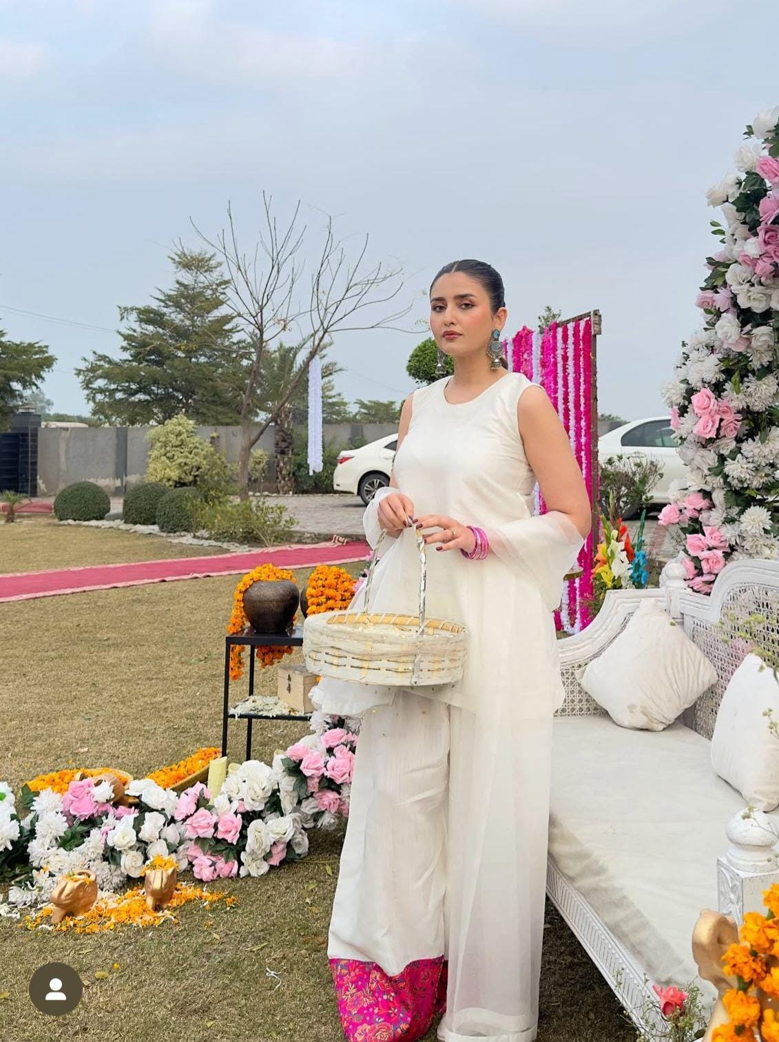 Two-Piece pakistani indian punjabi Farshi Shalwar in korean Raw Silk with Banarasi Jamawar Patch & Organza Dupatta