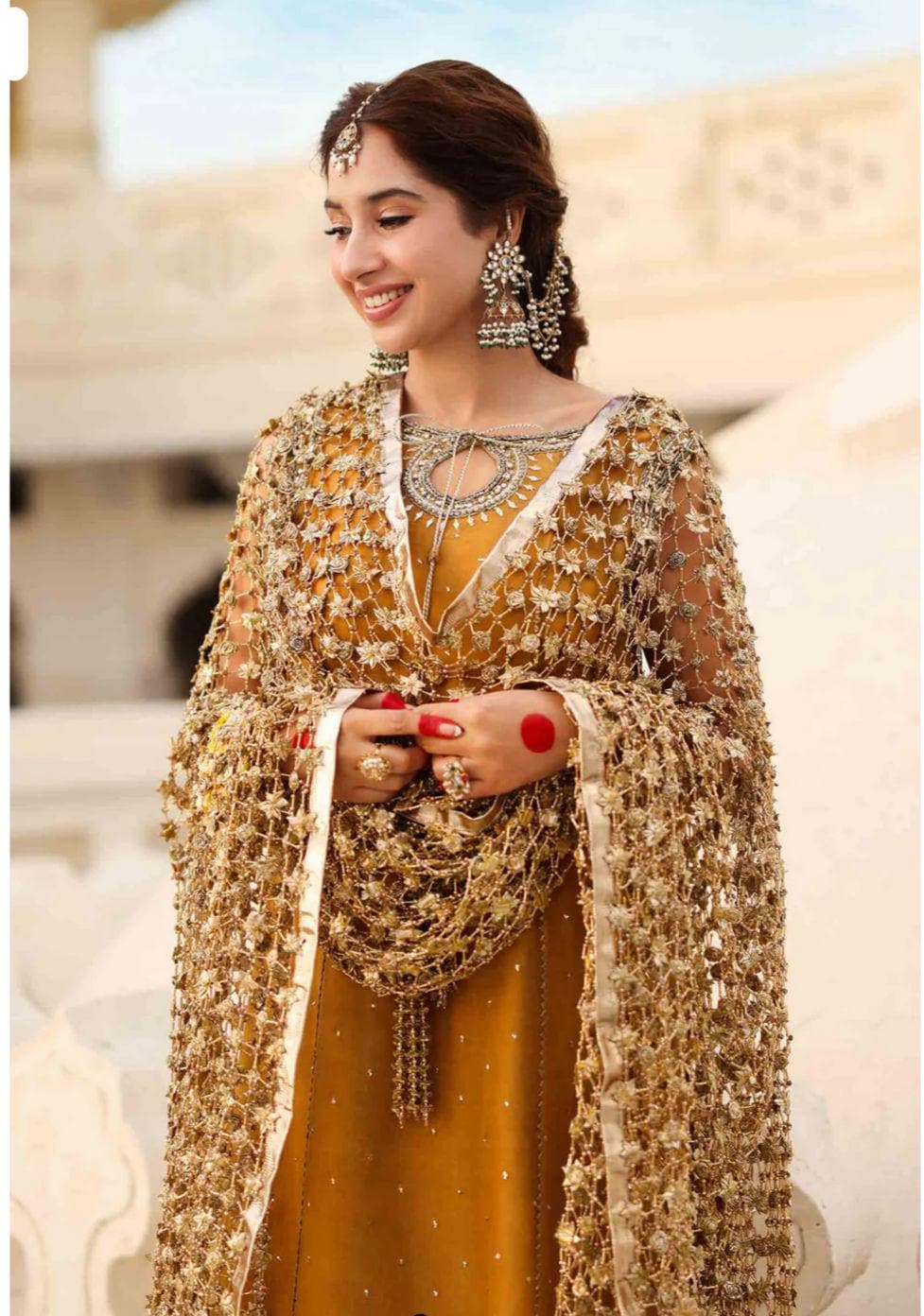 Pakistani Handcrafted Gold Gota Flowers Dupatta: Bridal & Party Shawl UK lovers-Entry bride dupatta