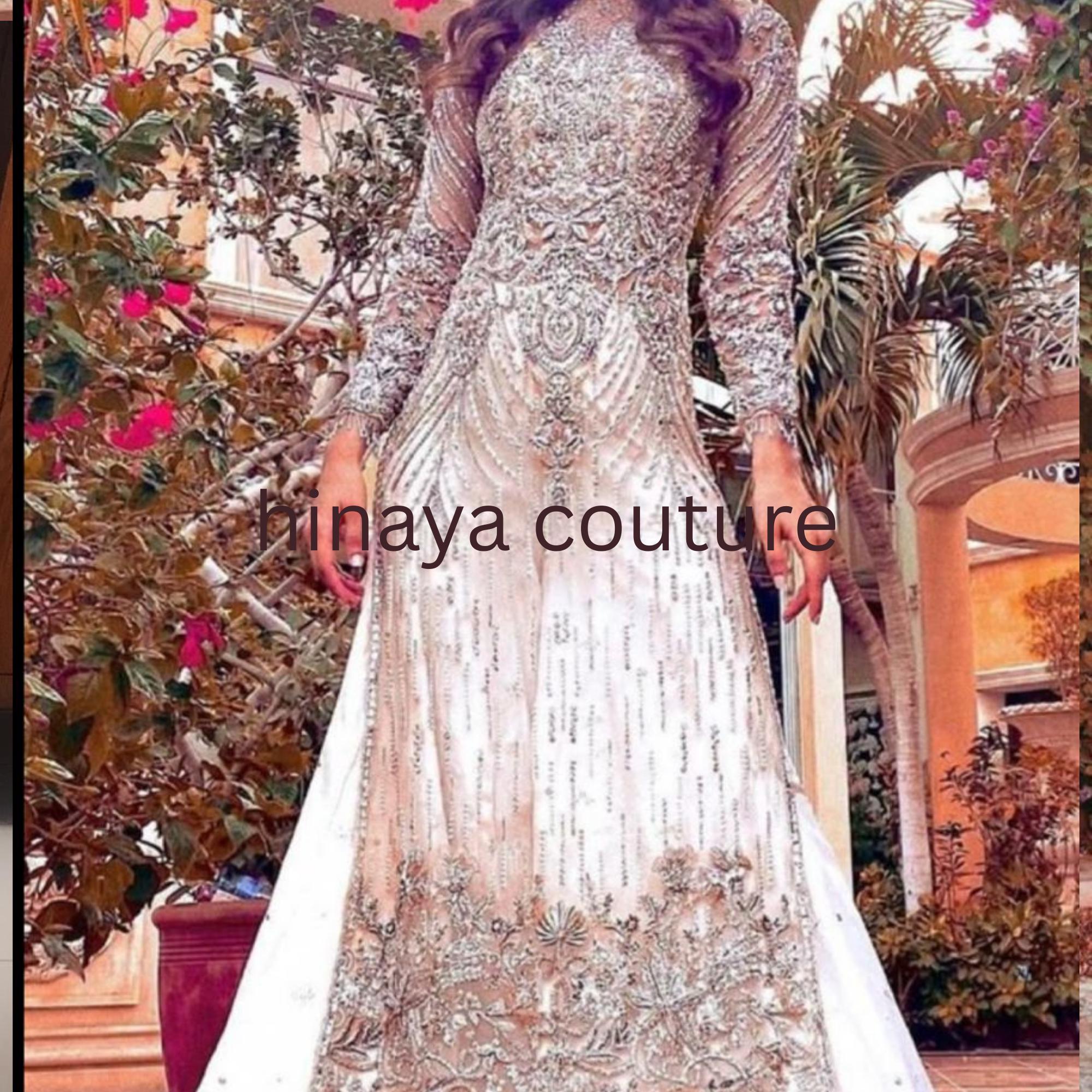 pakistani wedding Handcrafted Ivory Bridal Long Shirt: Rhinestone & Pearl Embellished,adda work,nikah bride indian attire uk asian lovers