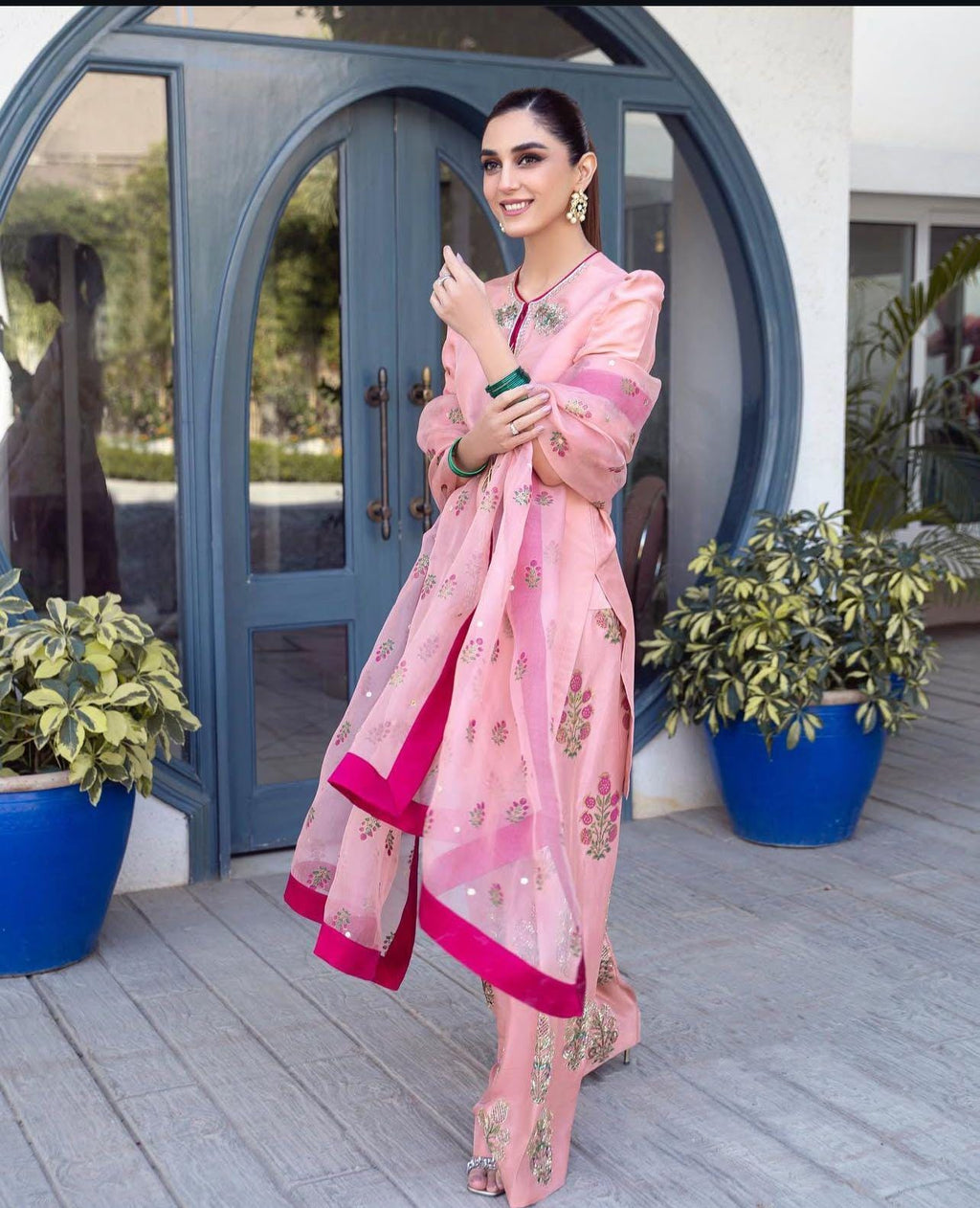 Pakistani Farshi Blockprint Zari Zardozi hand Embroidery, sheesha shamose silk with beautiful tassels organza dupatta uk n usa desi attire