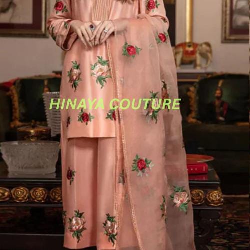 Stunning Pakistani floral Embroidered 3 Piece Suit | Premium Silk Outfit with Organza Dupatta | Eid & Wedding Party Wear-dawat gatherings