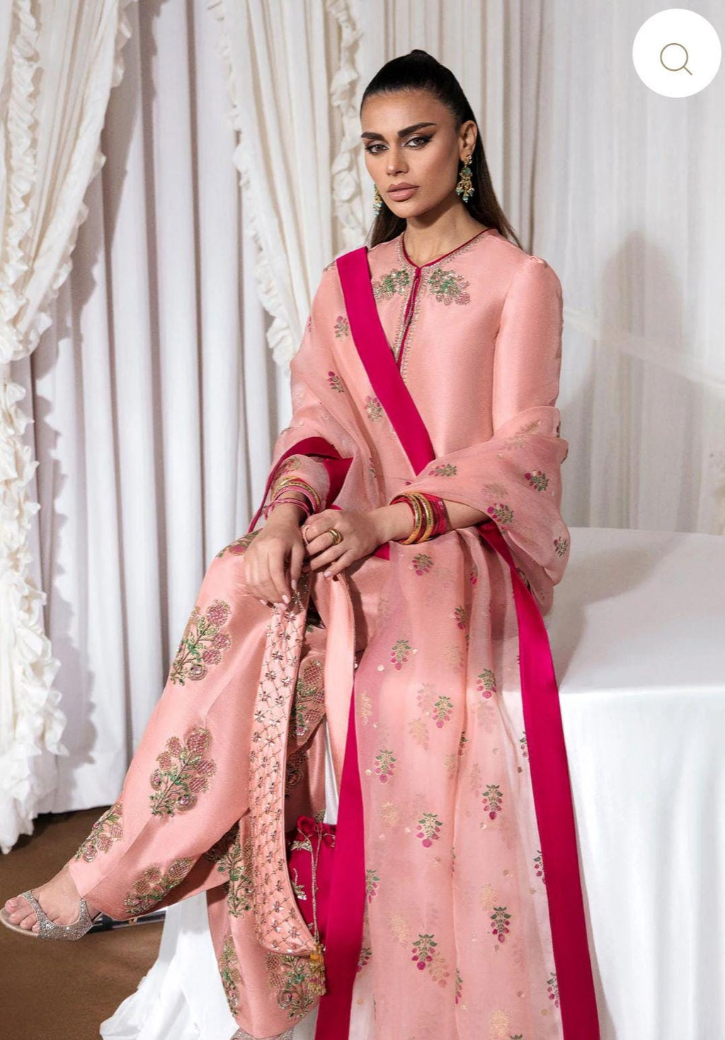 Pakistani Farshi Blockprint Zari Zardozi hand Embroidery, sheesha shamose silk with beautiful tassels organza dupatta uk n usa desi attire