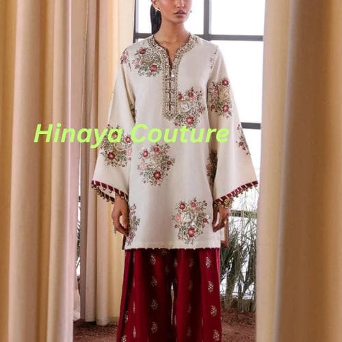 Ethnic Pakistani Eid Outfit | Sequin & Embroidered Shirt | Farshi Shalwar n Dupatta with Lace, for UK-USA-Canada-Australia Fashion lovers