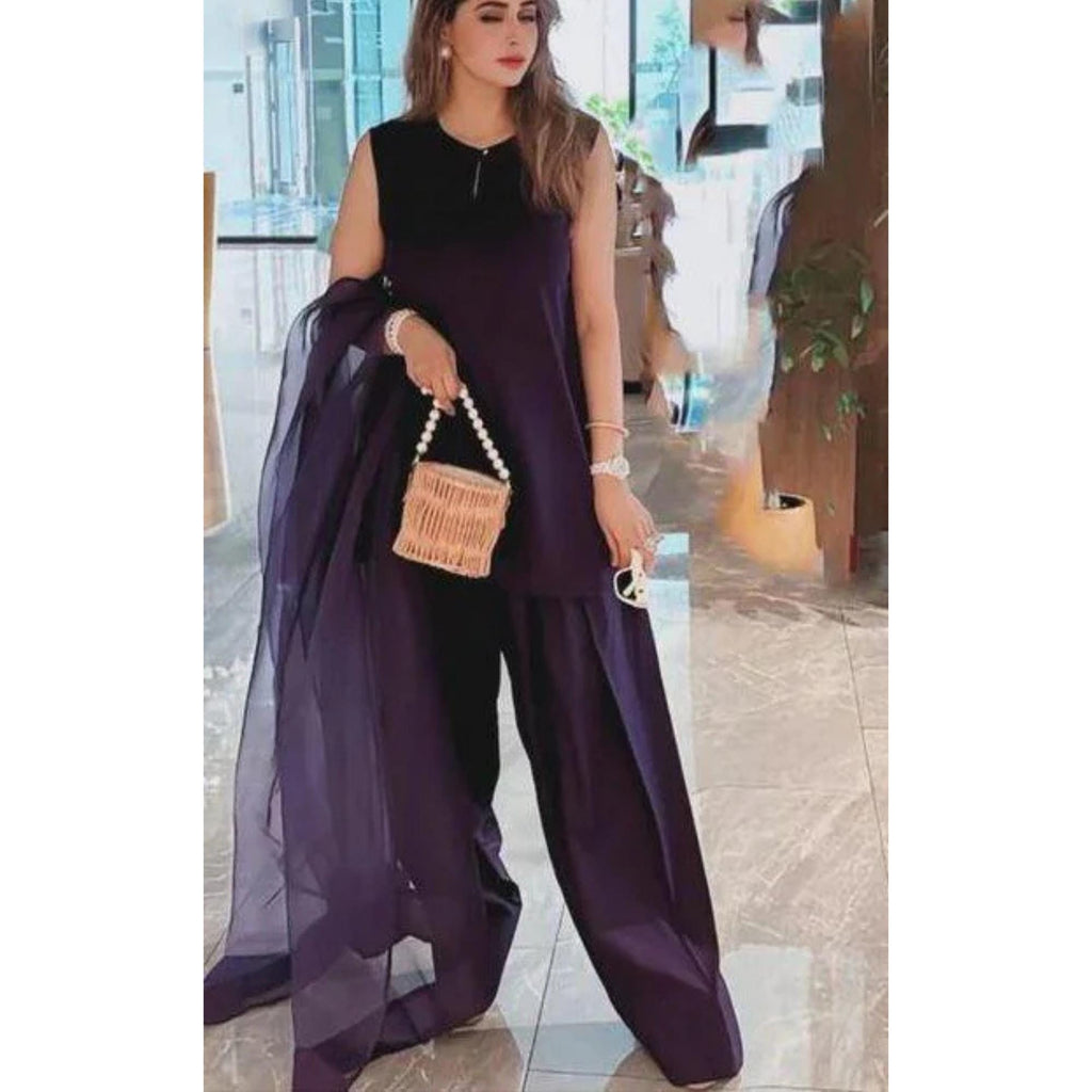 Elegant FARSHI Shalwar with Short Shirt & Organza Scalloped Dupatta,Eid Party Wear-Pakistani Formal Dress