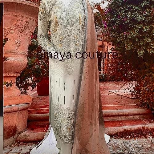 pakistani wedding Handcrafted Ivory Bridal Long Shirt: Rhinestone & Pearl Embellished,adda work,nikah bride indian attire uk asian lovers