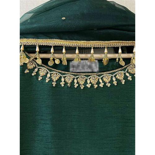 Embroidered Silk Farshi Shalwar Kameez with laces n nice tassels Bottle Green Pakistani Outfit,UK fashion-desi attire,usa parties
