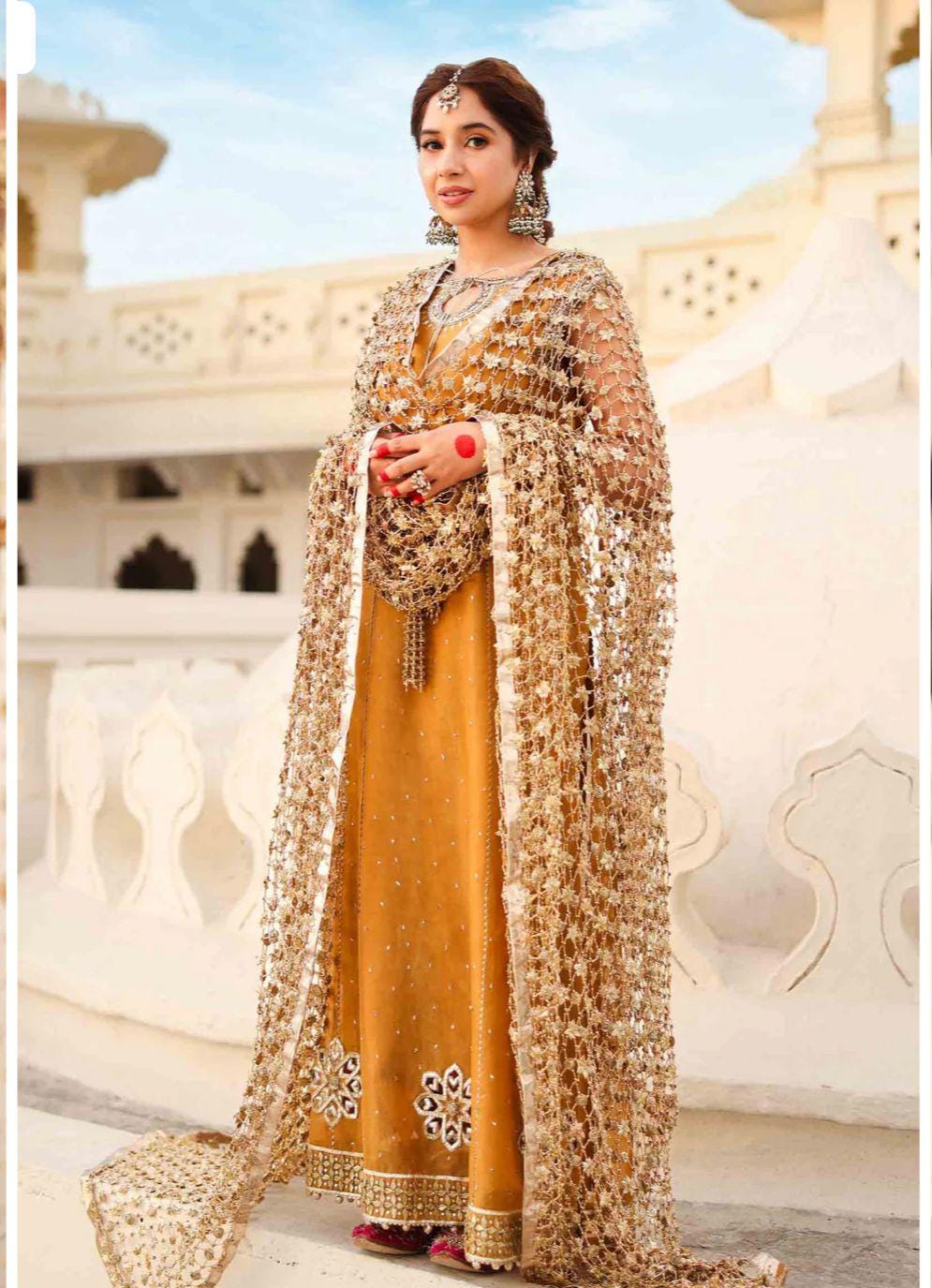Pakistani Handcrafted Gold Gota Flowers Dupatta: Bridal & Party Shawl UK lovers-Entry bride dupatta