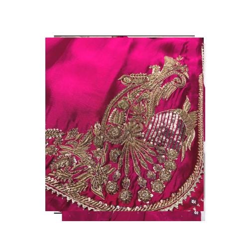 Fuchsia Pink Pakistani Farshi Shalwar Suit: Handcrafted Raw Silk, Gold Zardozi, indian desi punjabi attire,pure adda work