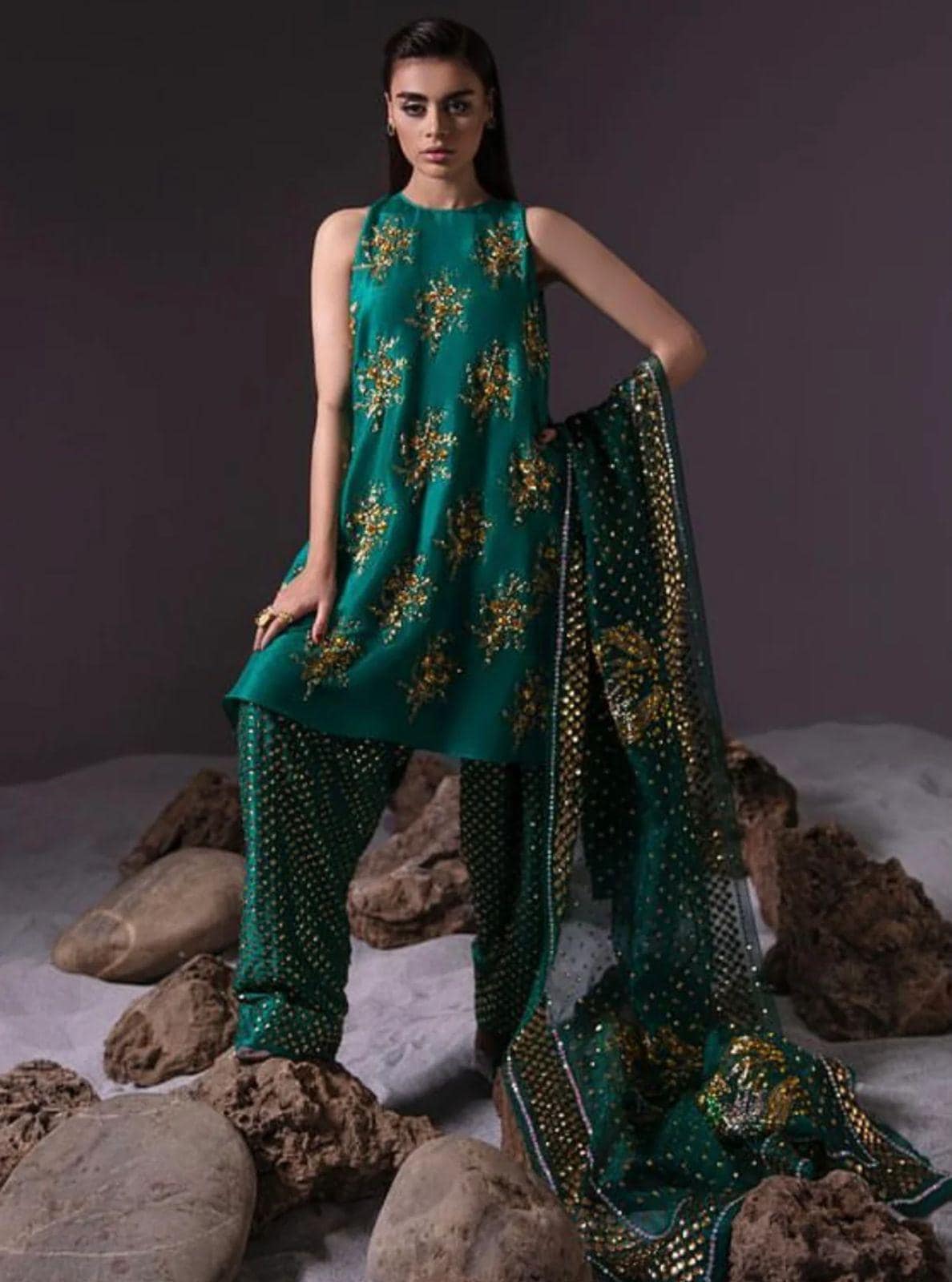Handcrafted Raw Silk Farshi Shalwar Suit: Pakistani Designer Replica