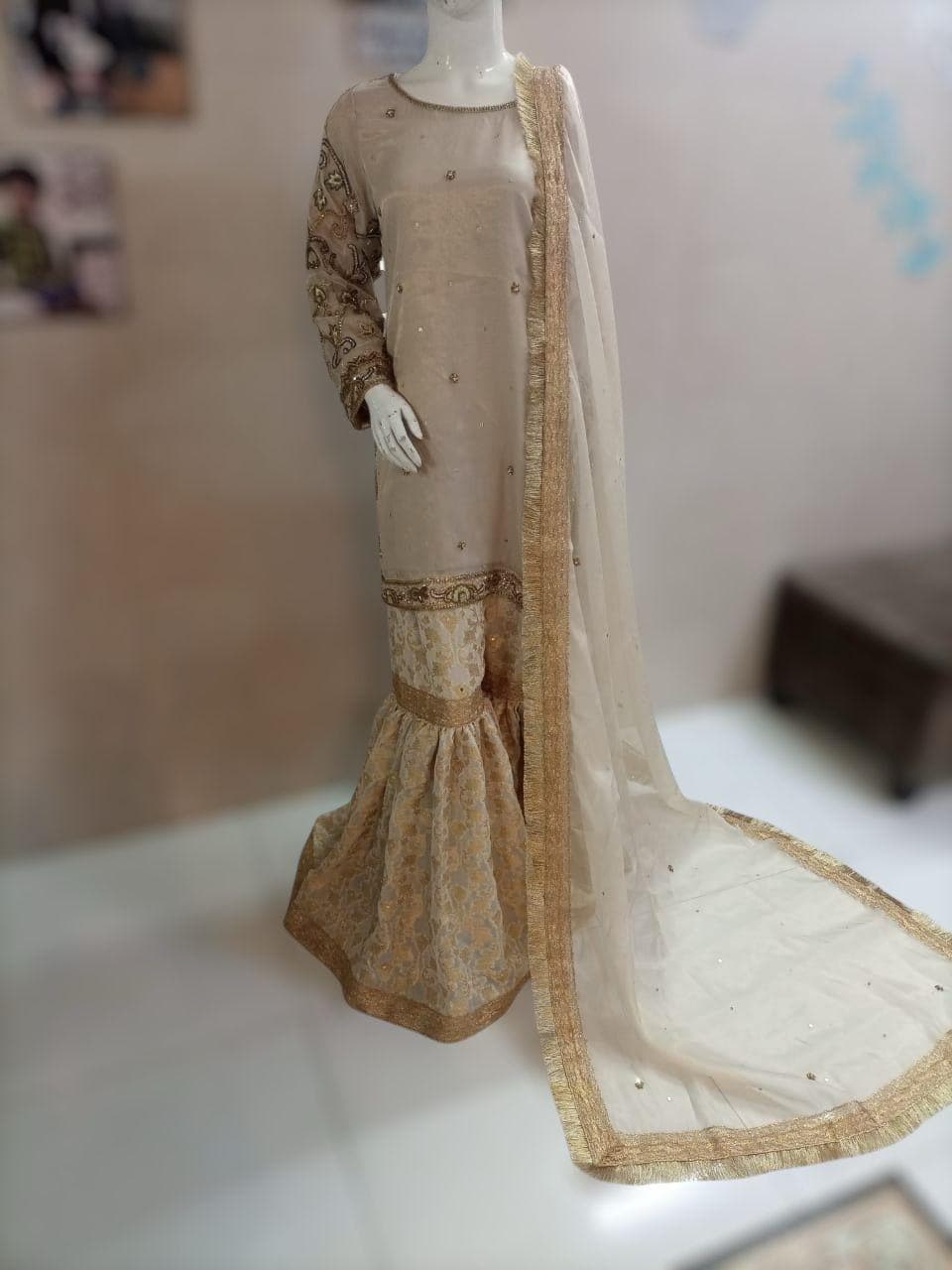 pakistani customised  zardozi handembroiderey 3piece plazo-garara-sharara-farshi-lehenga article  uk n usa lovers