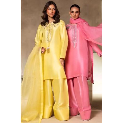Lemon-lime Shade Exclusive 3-Piece Pakistani Farshi shalwar–Celebrity-Inspired Elegance,best for uk eid parties usa social gathering events