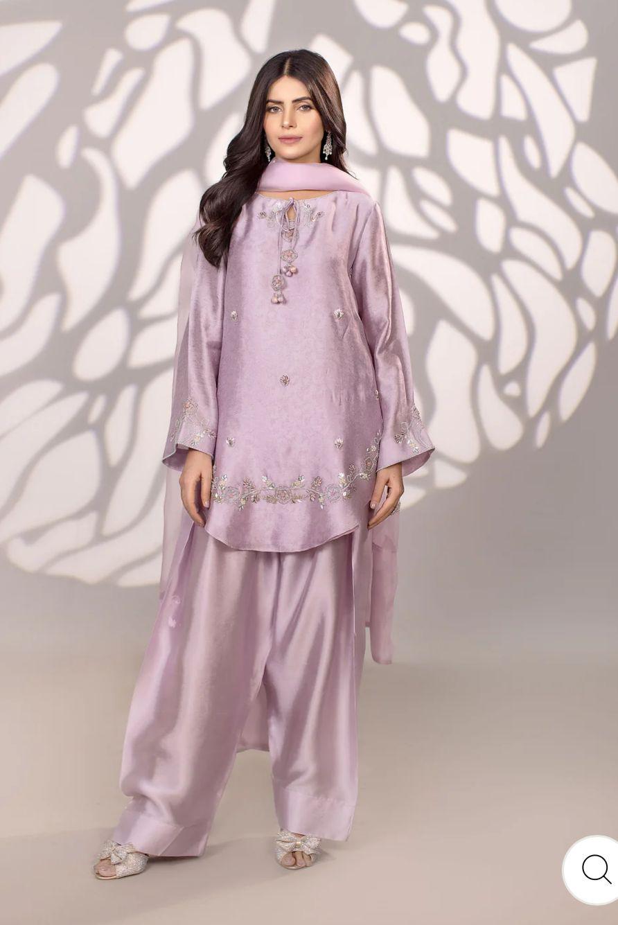 Lavender Shisha Silk Farshi Suit: 3-Piece Embroidered Pakistani Outfit for UK USA Germany Australia desi Asian attire muslims parties meetup