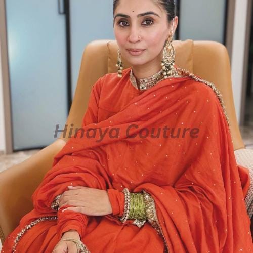 Fanta bright Orange Farshi pakistani-indian Dhoti Punjabi Suit: Hand-Mirrored Indo pakistani Wedding-party wear