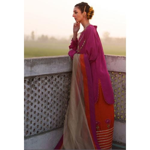 Pakistani Gota Embellished Farshi Shalwar Set: Orange & Fuchsia pink Wedding Outfit,eid party wear for uk,usa,Canadian n Australian lovers