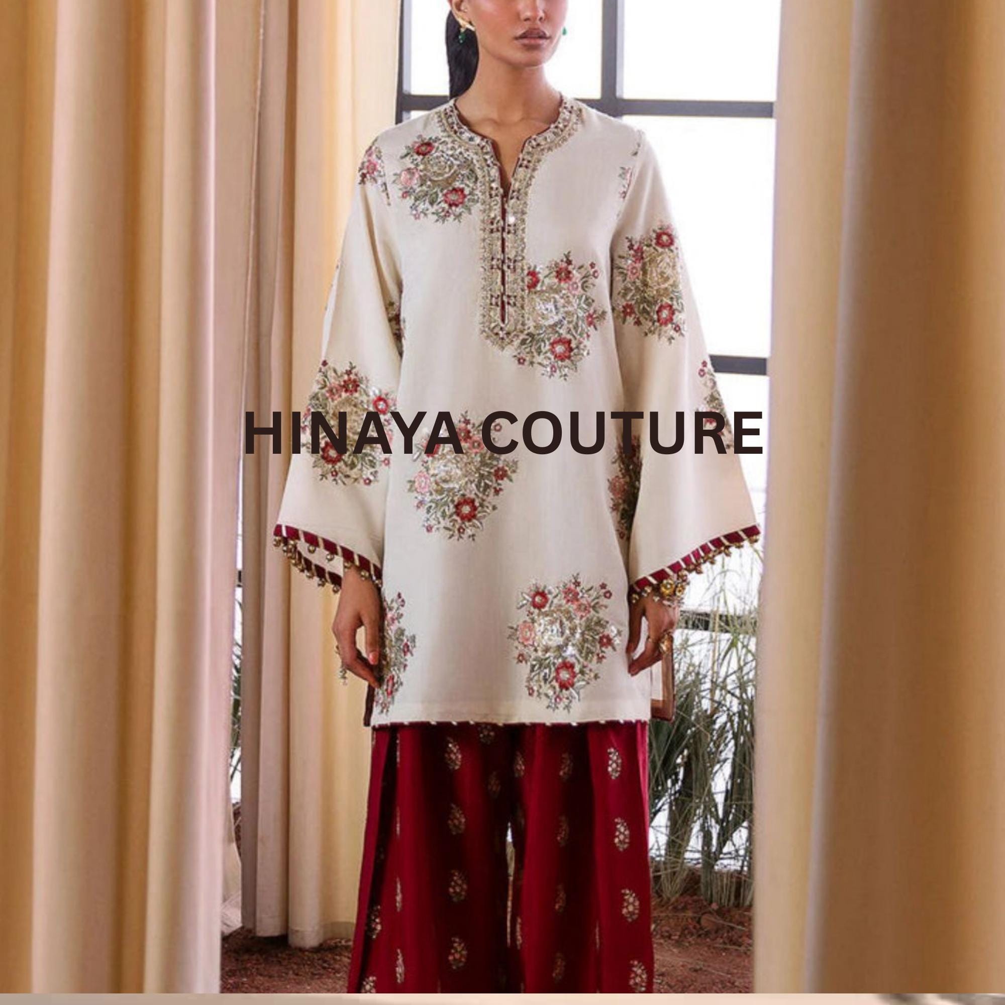 Ethnic Pakistani Eid Outfit | Sequin & Embroidered Shirt | Farshi Shalwar n Dupatta with Lace, for UK-USA-Canada-Australia Fashion lovers
