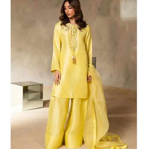 Lemon-lime Shade Exclusive 3-Piece Pakistani Farshi shalwar–Celebrity-Inspired Elegance,best for uk eid parties usa social gathering events