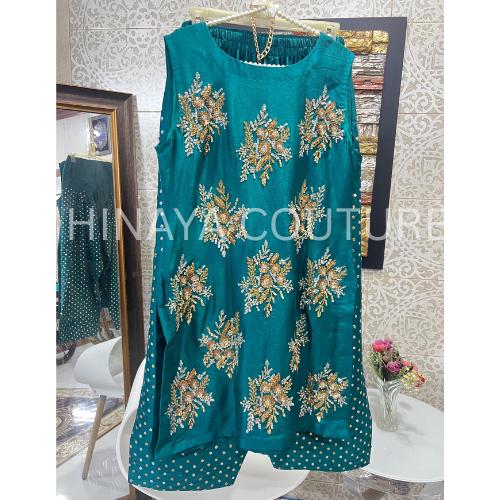 Handcrafted Raw Silk Farshi Shalwar Suit: Pakistani Designer Replica