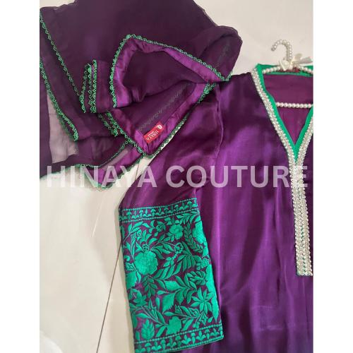 pakistani Ombre Elegance Farshi/long Suit with Embroidered Stone Neckline & Chiffon Dupatta lacing all round