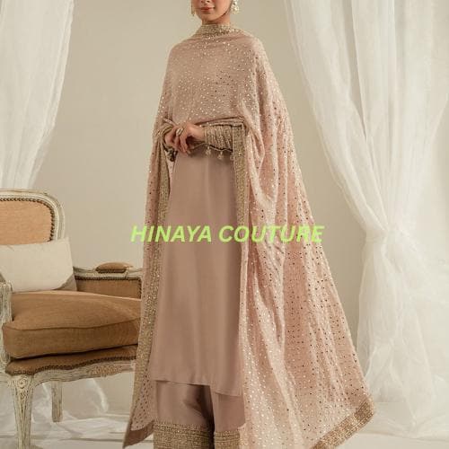 Shesha Silk Pakistani 3Piece Suit Kundan Dupatta,handwork lacing on shirtwide leg bottoms n sleeves,farshi shalwar Eid gift indianpakistani