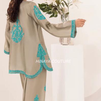 Jade Silk Farshi Shalwar 3pc Set: Embroidered Pakistani desi Outfit-best for social gathering eid parties uk indian attire