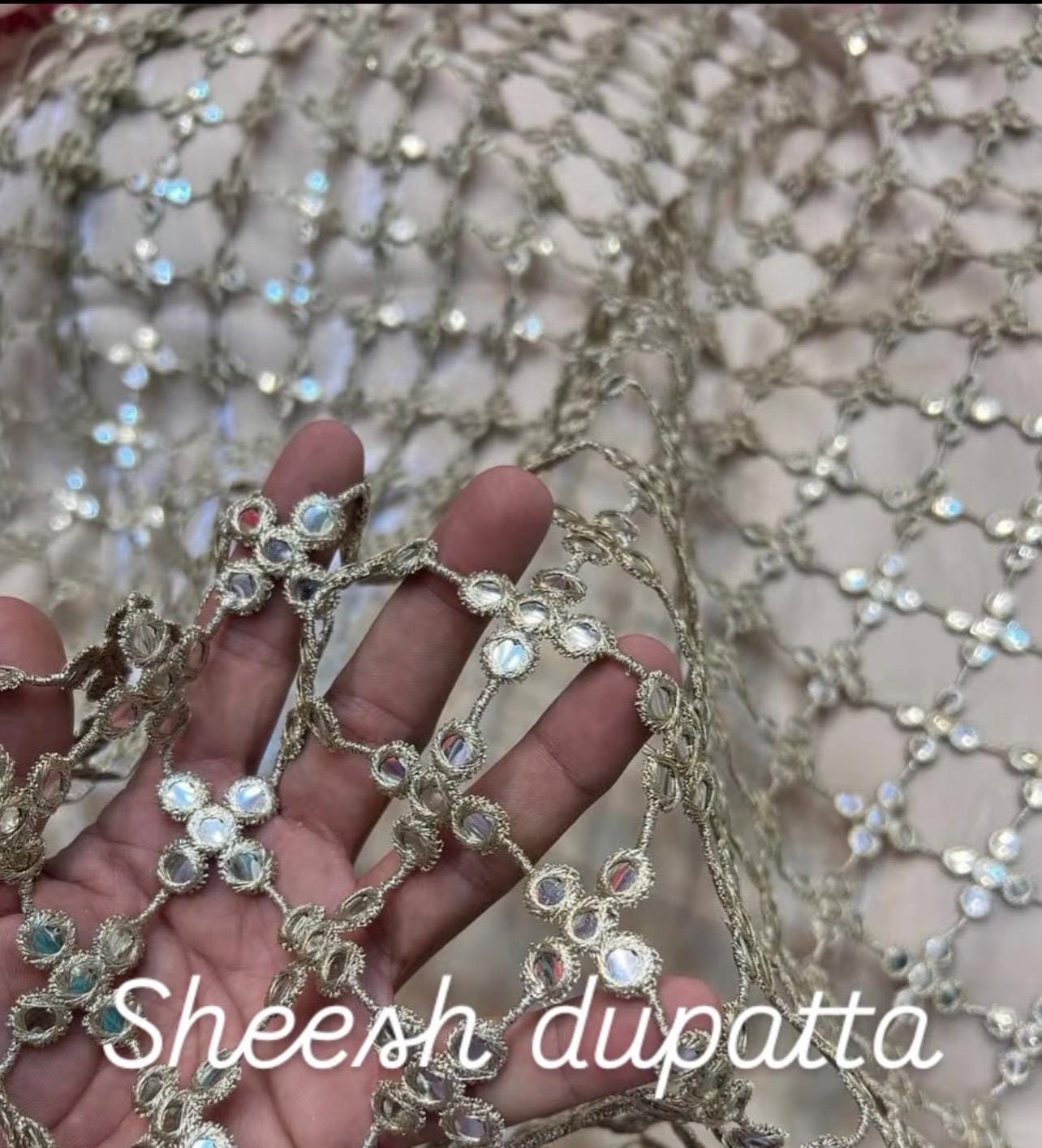 Foil Mirror Dupatta Indian Design,Pakistani Style Wedding Wear,designer unique piece,looks classy diffrent from other,bride entrance dupatta