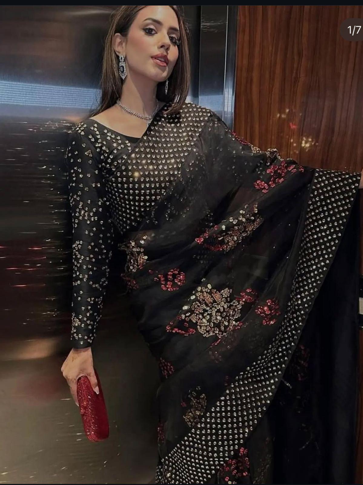Sequin Embroidered Organza Saree: Pakistani Wedding Party Wear SALE for uk,usa,canada n europe desi people
