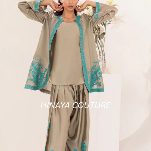 Jade Silk Farshi Shalwar 3pc Set: Embroidered Pakistani desi Outfit-best for social gathering eid parties uk indian attire