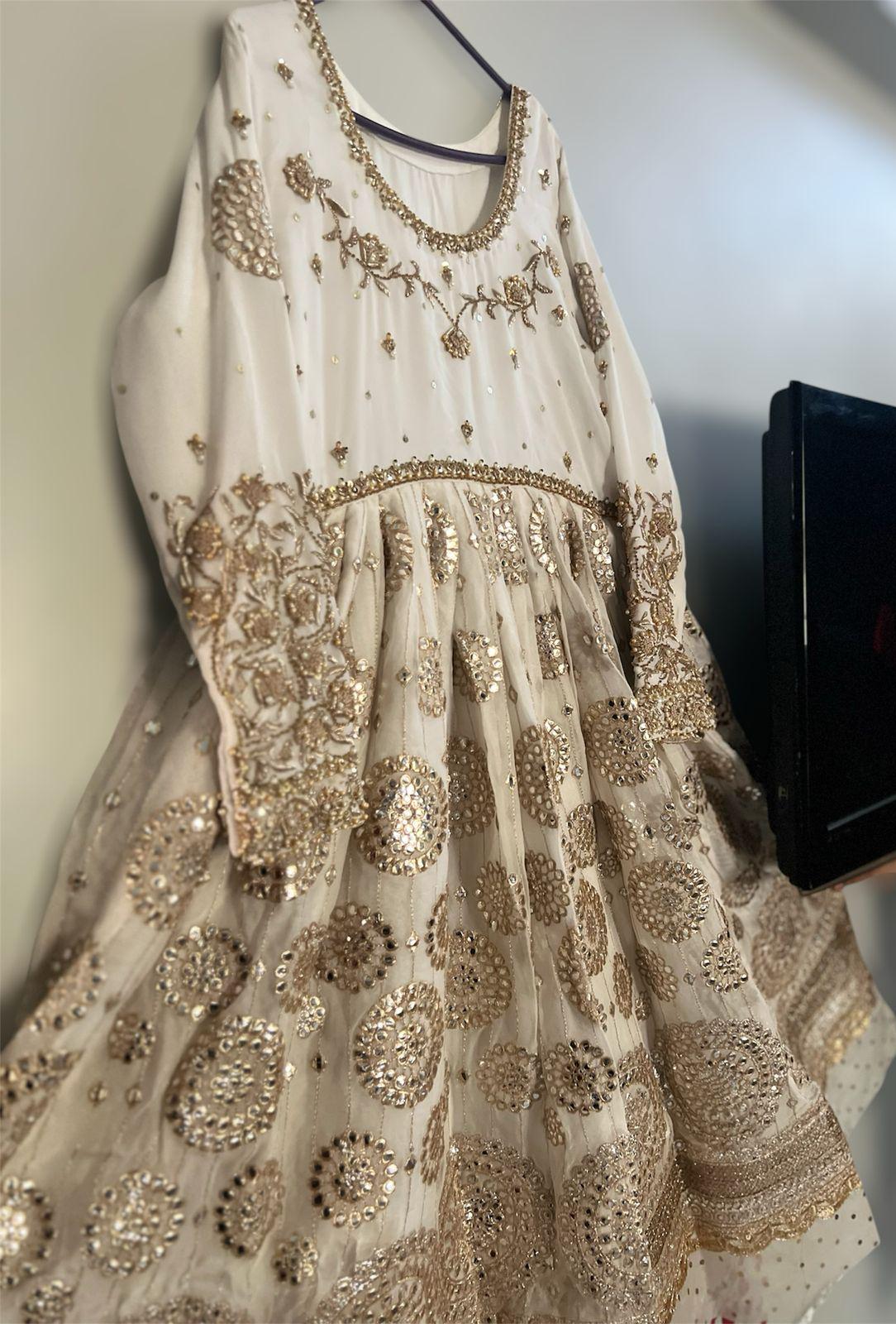Semi Pure Chiffon Foil Work Nikah Maxi – 3-Piece Pakistani Bridal & Engagement Wear, asian attire,indian muslims