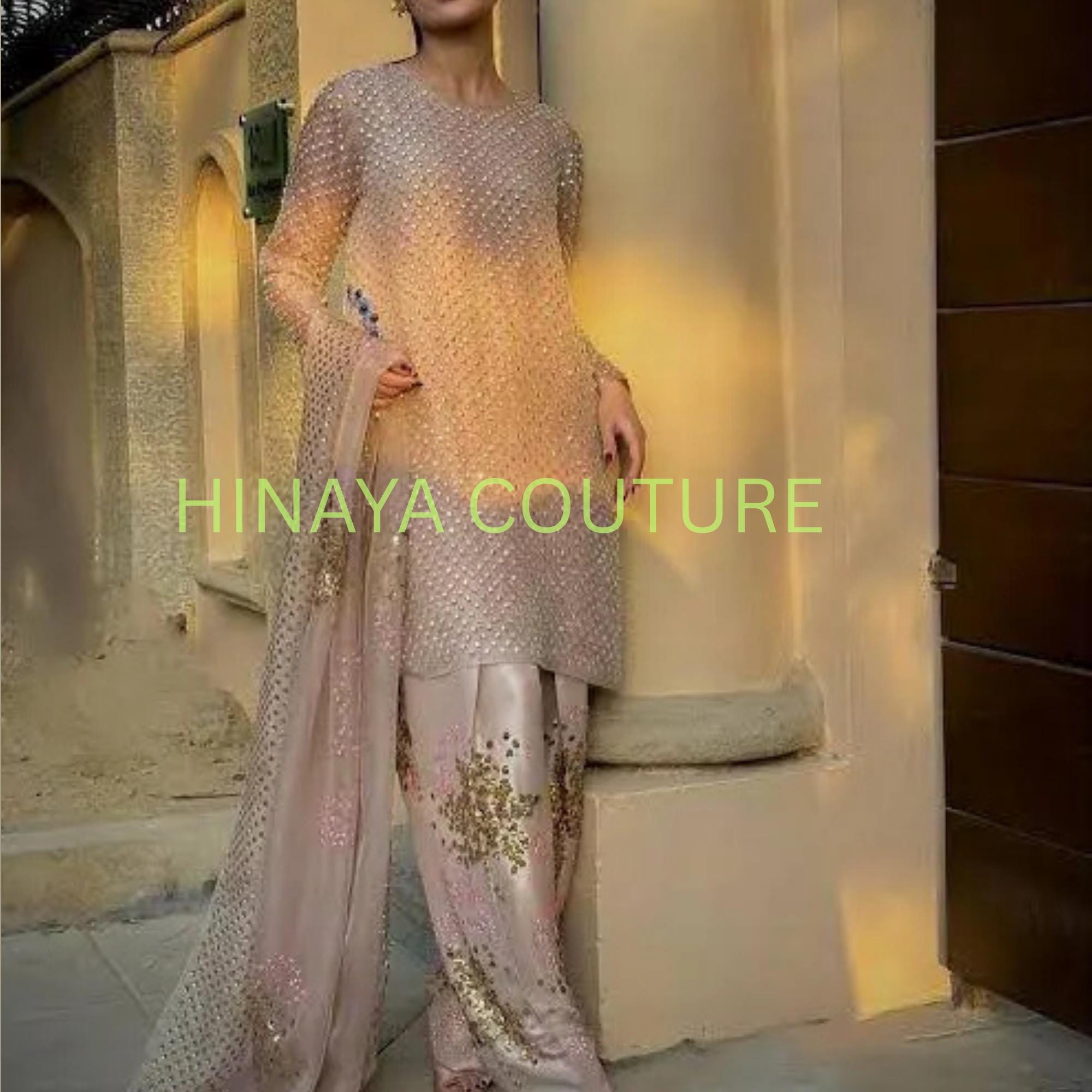 Sequin Rhinestone Pakistani 3-Piece Suit: Designer Wedding Outfit fully customised made to order,sheesha silk MUSE