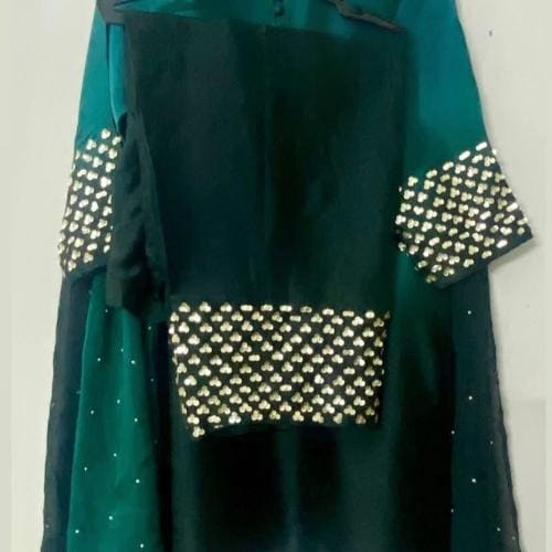Emerald Elegance – gold sequins Work Formal Ensemble- 3piece FARSHI shalwar pakistani indian suit best for UK-USA-Canadian-Europe lovers