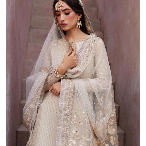 Mint Green and gold Party Wear Outfit: Embroidered Chiffon Shirt, Banarasi Garara patchwork pakistani n indian attire, nikah muslims-